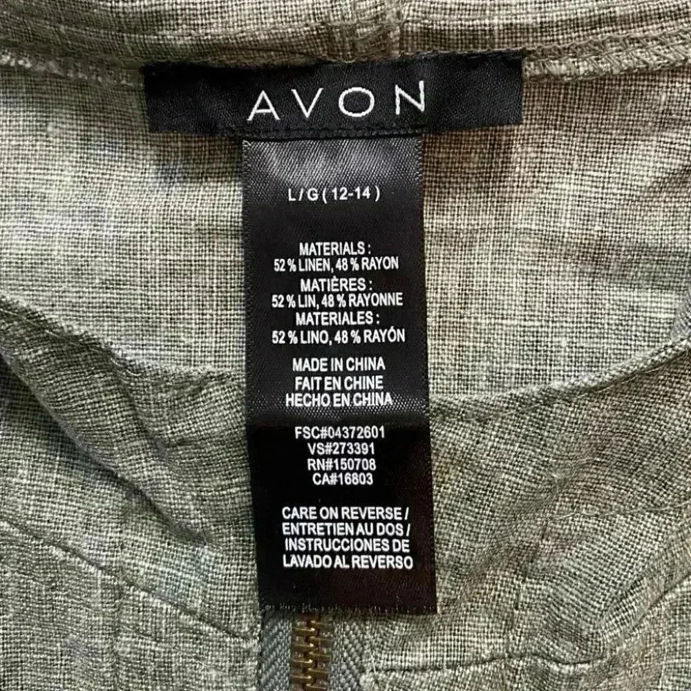 Avon Linen Jacket Cropped Lightweight Spring Fall Hood Olive Green Large - Picture 15 of 16